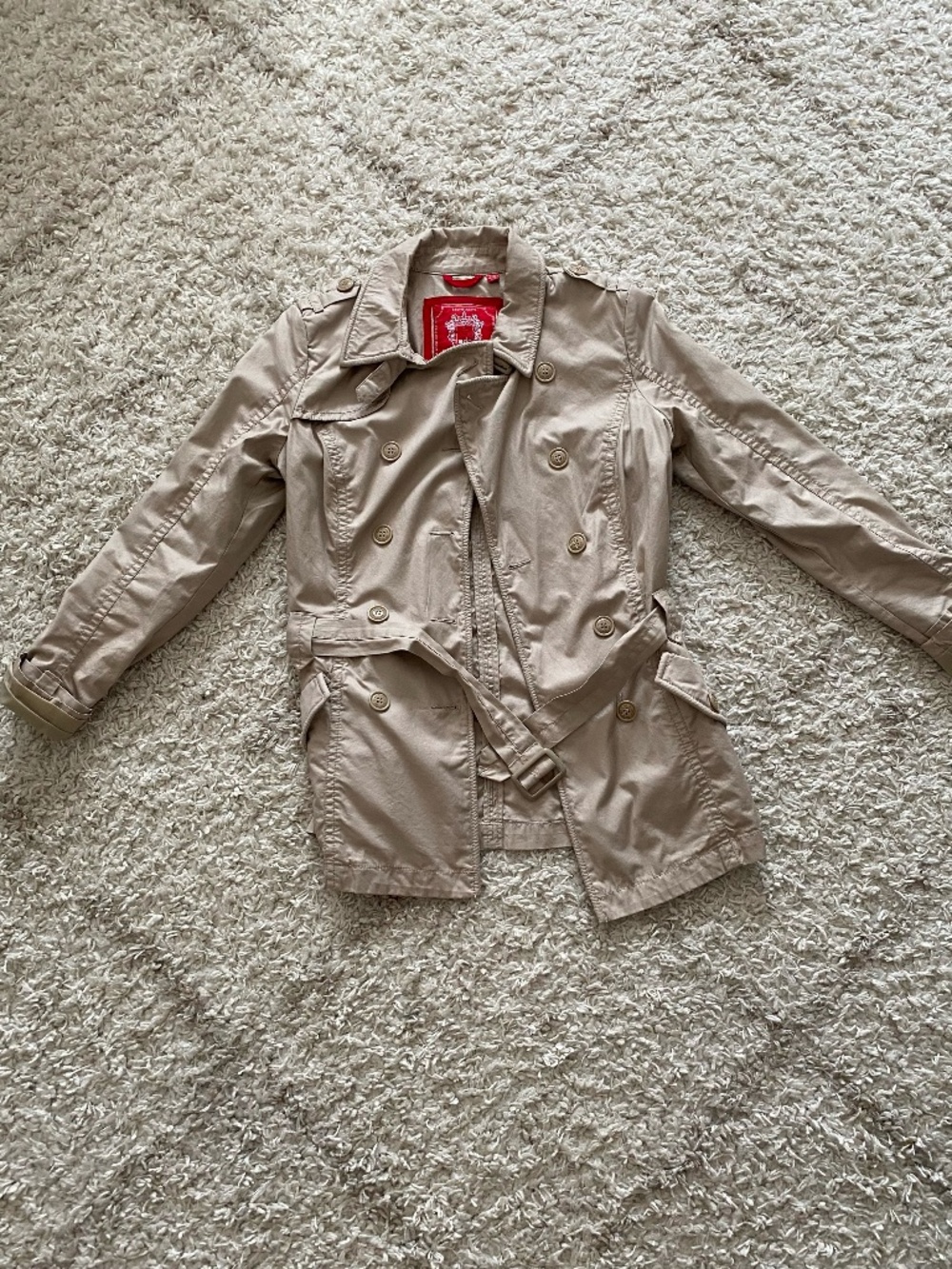 EDC by Esprit Beige Belted Trench Coat Double Breasted - Size: M